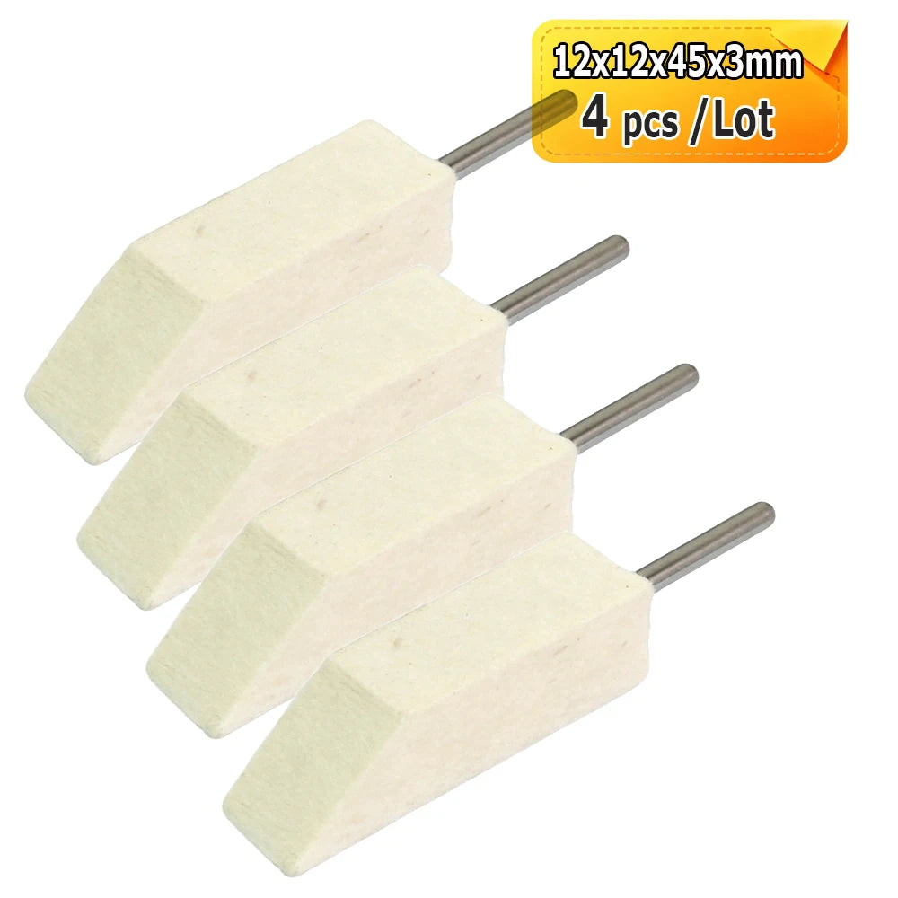 4 pcs 3mm Shank Mounted Square Wool Felt Polishing Head for Lapper Reciprocating Ultrasonic Mold Mirror Finishing