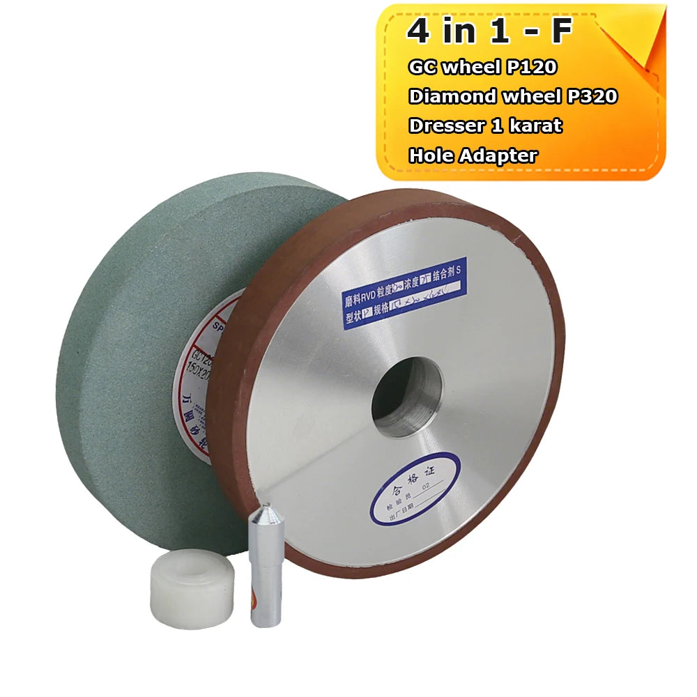 6" 150mm 4-in-1 Abrasive Wheel Kit Diamond Resin Ceramic Green SiC Wheels Dresser Arbor Bushings for Welding Blade Sharpening
