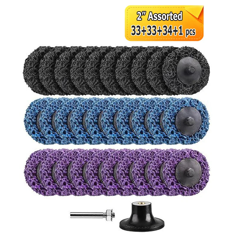 100 pcs 2" Quick-change SiC Net Mesh Nylon Fiber Poly Strip Grinding Disc for Rust Paint Removal Polishing Drill Back-up Pad