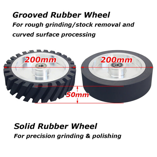 1 piece 200*50mm Rubber Coated Aluminum Contact Wheel 8x2 inch Belt Grinder Rubber Wheel 70A 90A