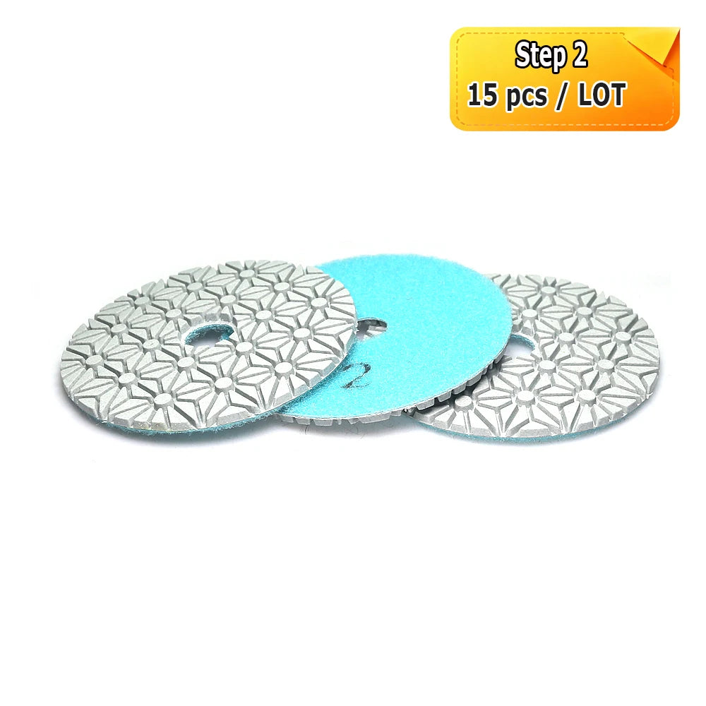 15 pcs 3-steps Polishing Pads Stone Wet Grinding Discs for Terrazzo Concrete Mable Re-new