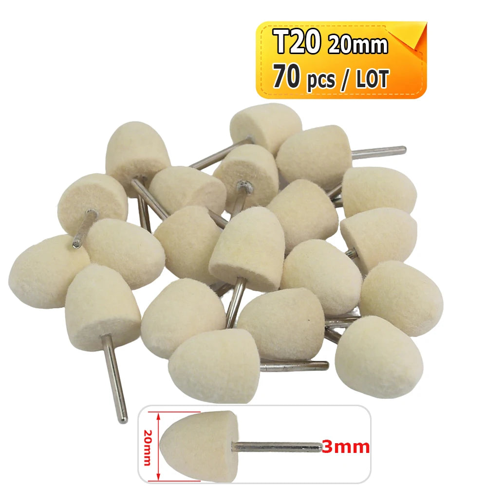 Dia. 4-20mm Wool Felt Mounted Points 3mm Shank Polishing Bobs for Mirror Finish of Metal Stone Glass Plastic