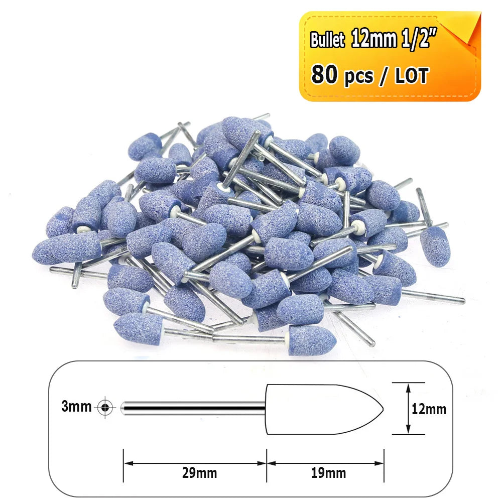 Dia. 4mm-12mm Blue Corundum Grinding Head 3mm Shank Mounted Polishing Points for Steel Molds Rust Removal Repairing