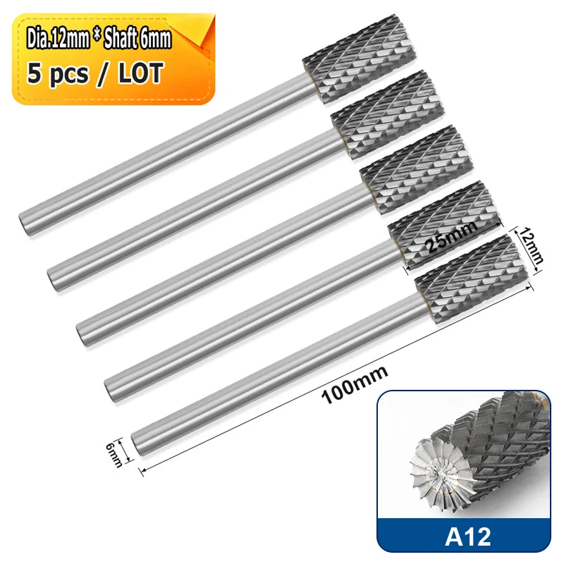 Extended Carbide Rotary File 6mm 1/4" Shank Tungsten Carbide Grinding Head, Woodworking Milling Cutter, Metal Deburring Tool