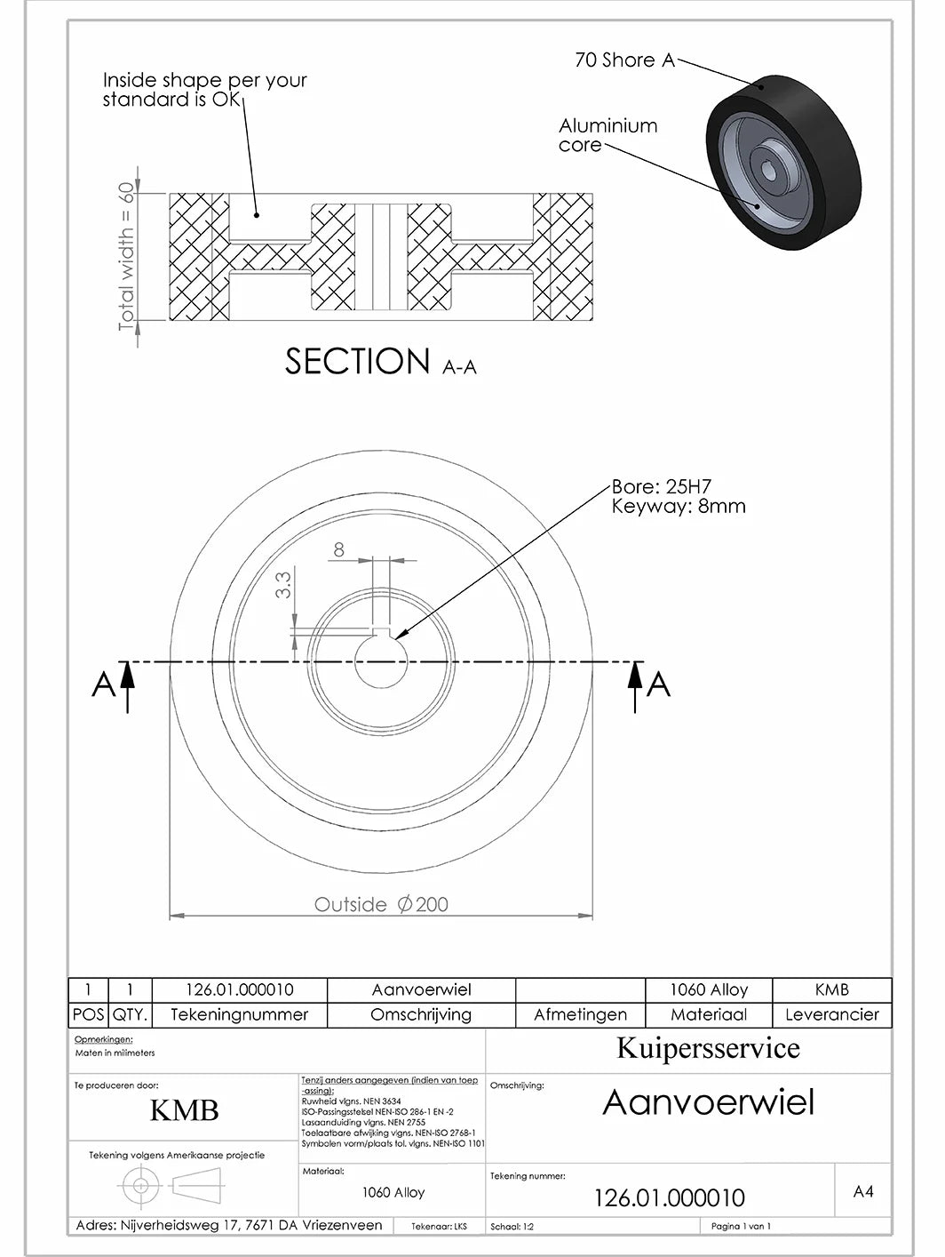 Customized Rubber Contact Wheel 200x60x25mm keyway 8x3mm