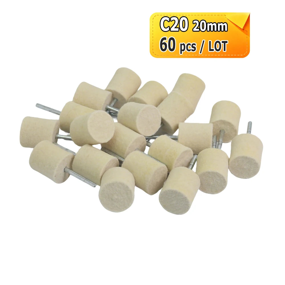 Dia. 12-20mm Felt Bobs 3mm shank Mounted Polishing Grinding Heads for Mold Jewelry Handicrafts Mirror Finish