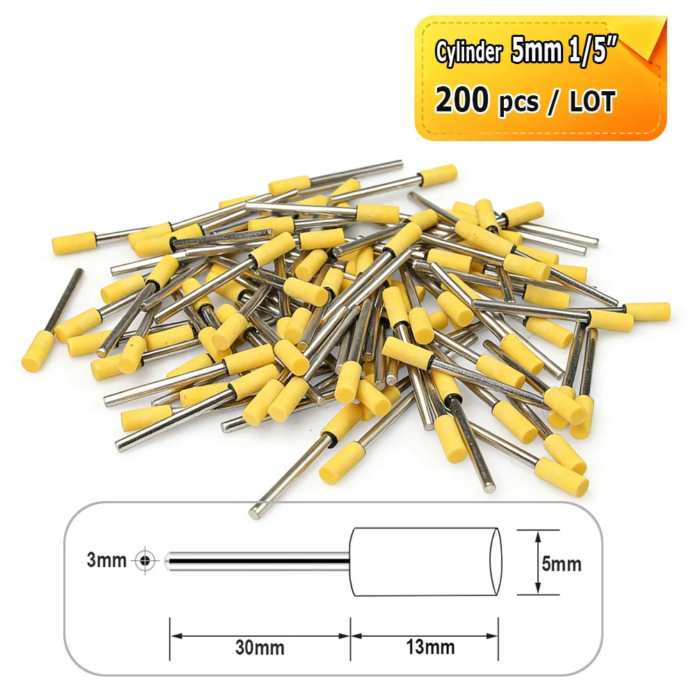 Dia. 4mm-12mm Yellow Corundum Mounted Points 3mm Shank for Fine Grinding Precision Molds Bearings Copper-aluminum Alloy