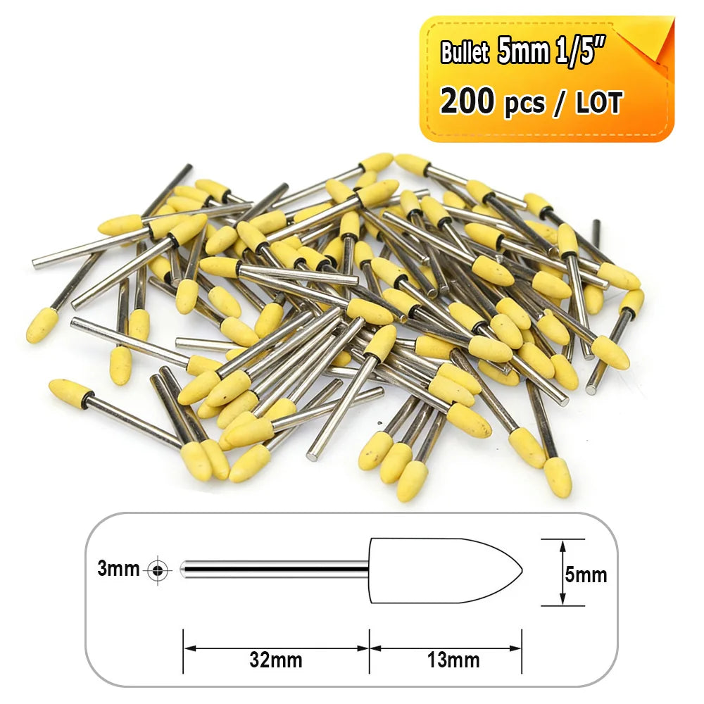 Dia. 4mm-12mm Yellow Corundum Mounted Points 3mm Shank for Fine Grinding Precision Molds Bearings Copper-aluminum Alloy