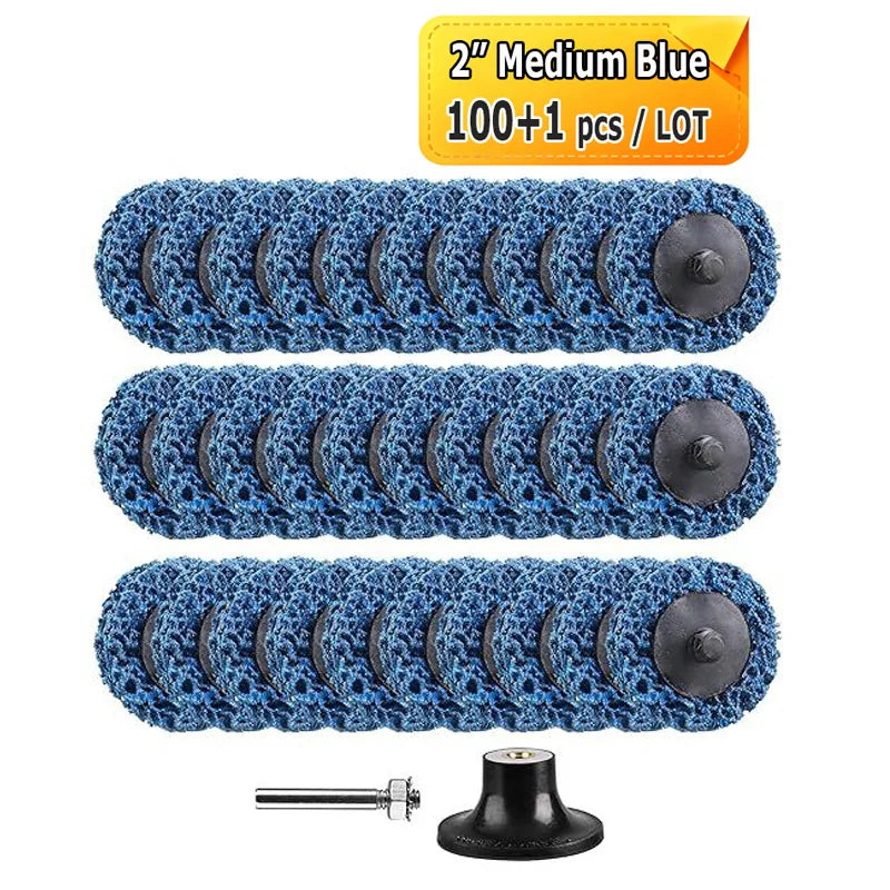100 pcs 2" Quick-change SiC Net Mesh Nylon Fiber Poly Strip Grinding Disc for Rust Paint Removal Polishing Drill Back-up Pad