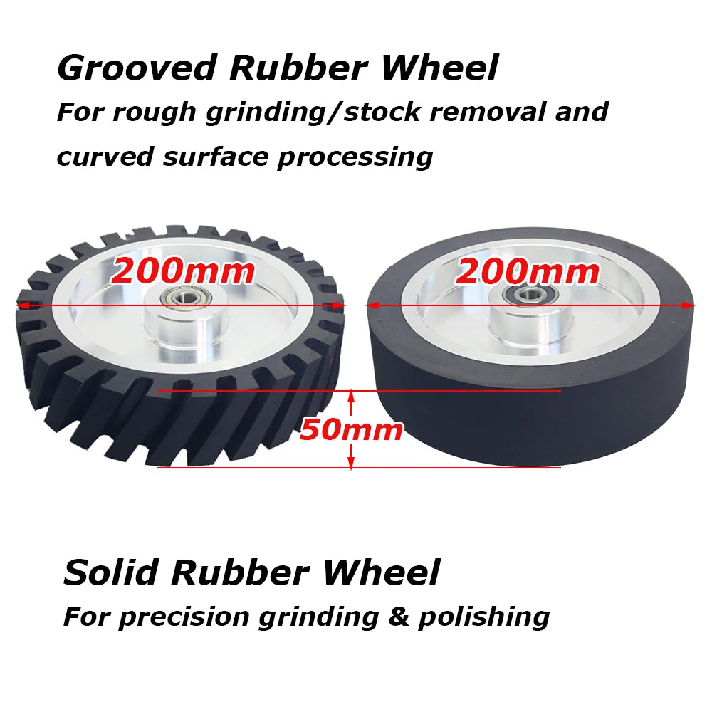 1 piece 200*50mm Rubber Coated Aluminum Contact Wheel 8x2 inch Belt Grinder Rubber Wheel 70A 90A