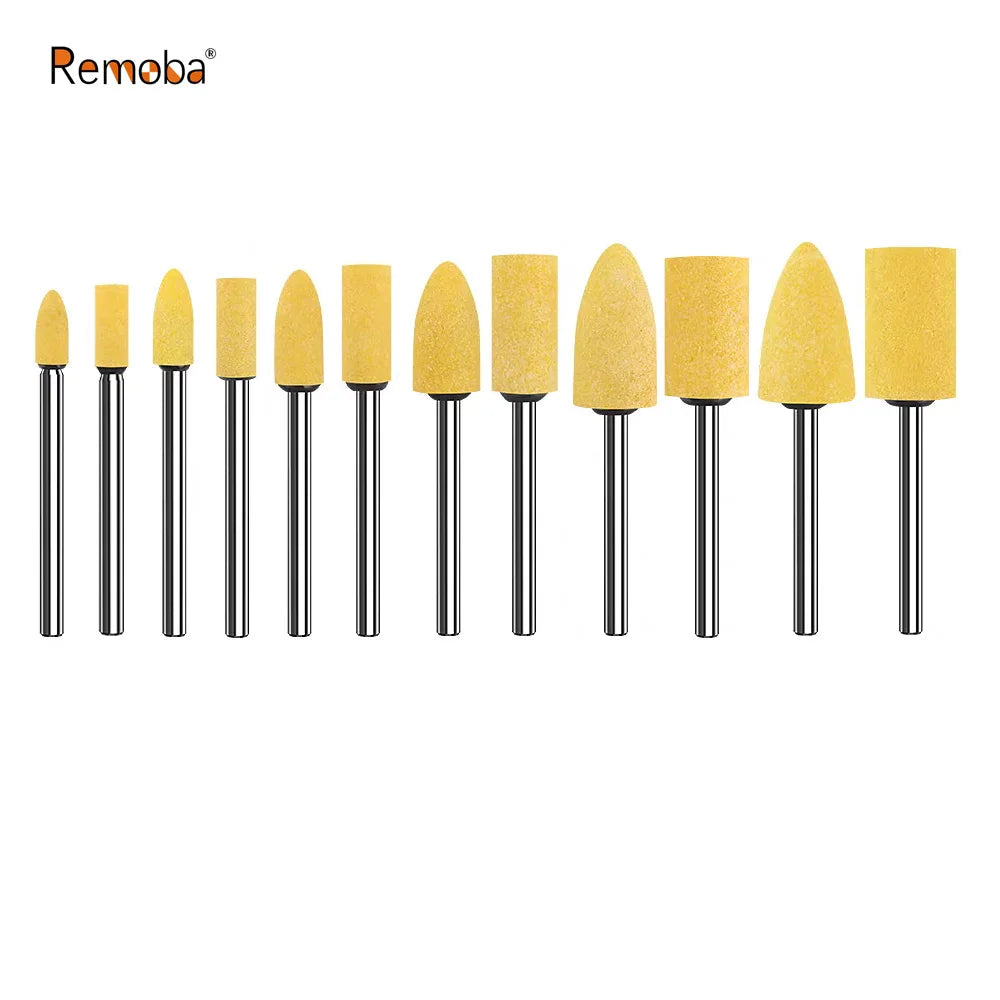 Dia. 4mm-12mm Yellow Corundum Mounted Points 3mm Shank for Fine Grinding Precision Molds Bearings Copper-aluminum Alloy