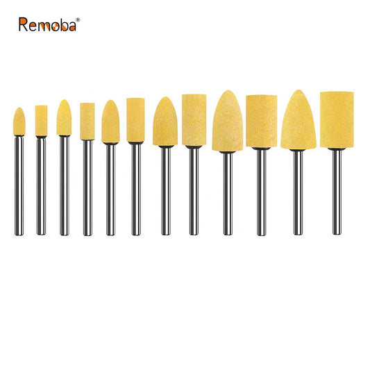 Dia. 4mm-12mm Yellow Corundum Mounted Points 3mm Shank for Fine Grinding Precision Molds Bearings Copper-aluminum Alloy