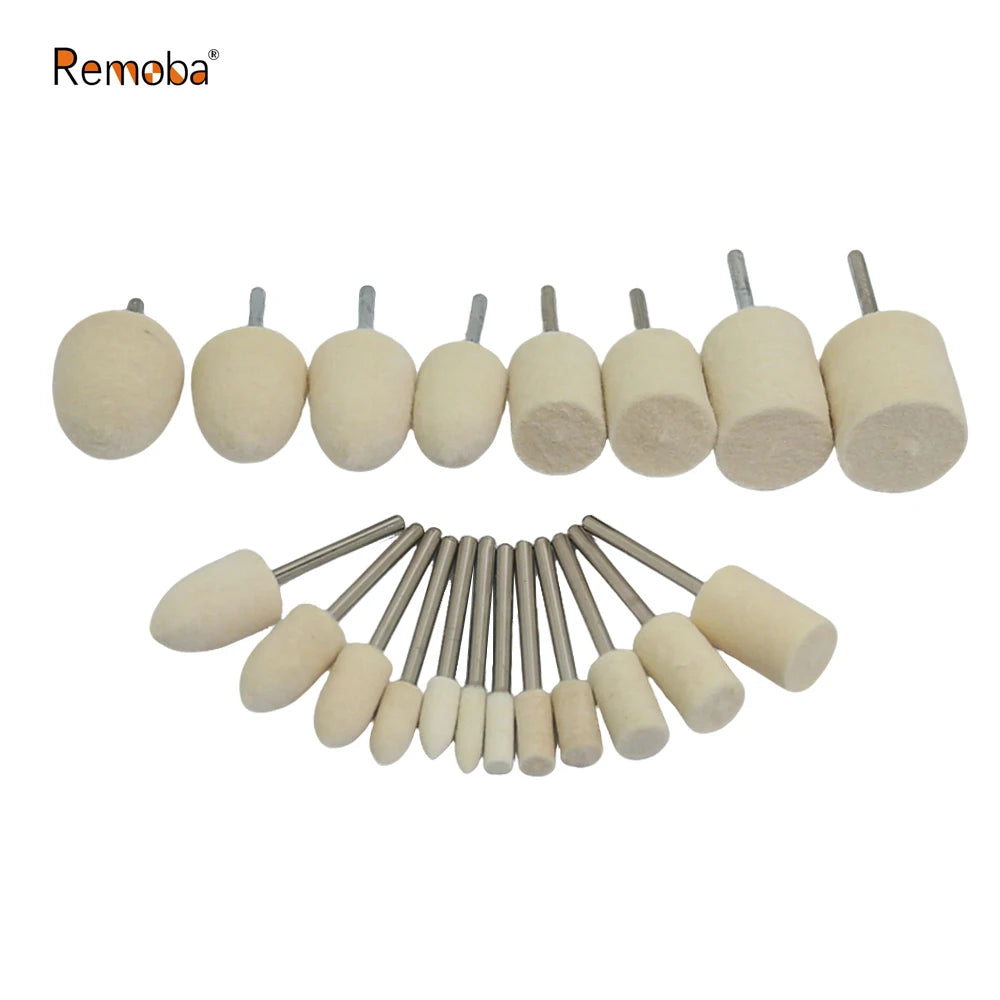 Dia. 4-20mm Wool Felt Mounted Points 3mm Shank Polishing Bobs for Mirror Finish of Metal Stone Glass Plastic