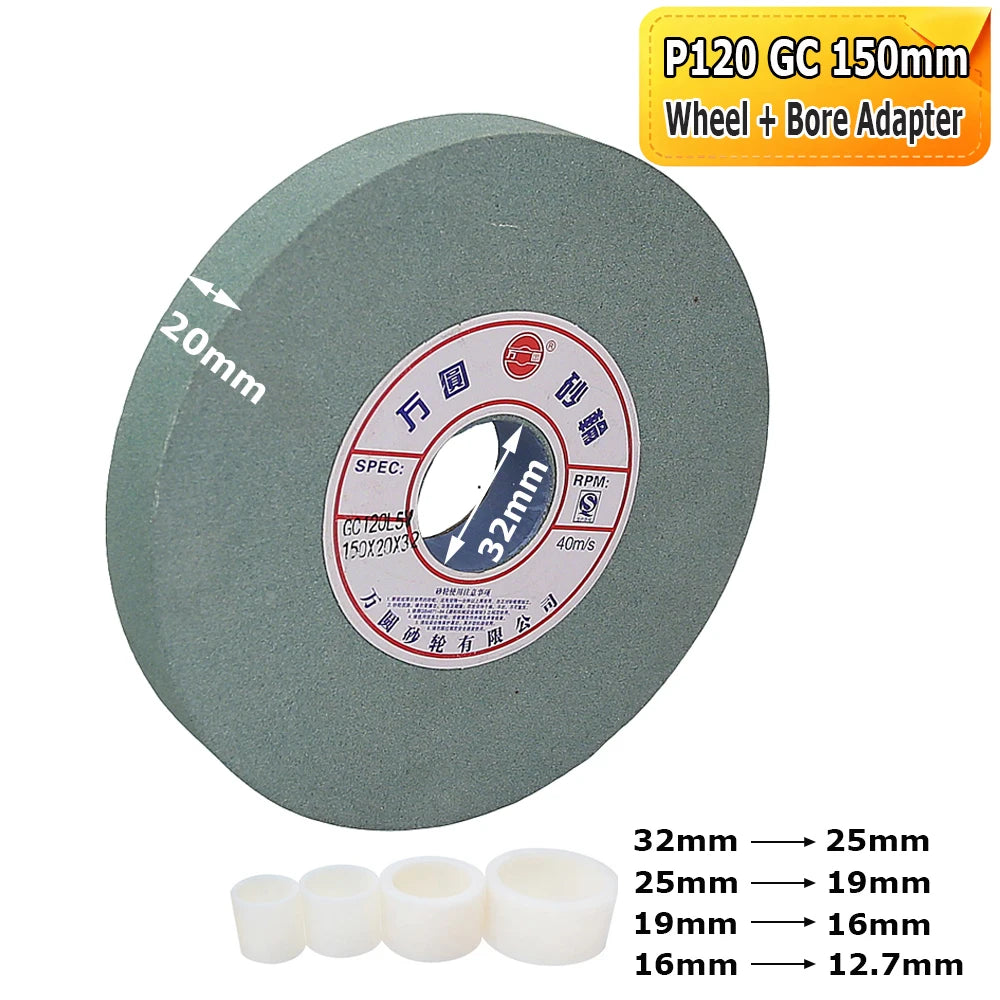 1 pc 150x20x32-12.7mm Green SiC Grinding Wheel Ceramic Abrasive Stone for Carbide Glass Brass Aluminum Polishing Finishing