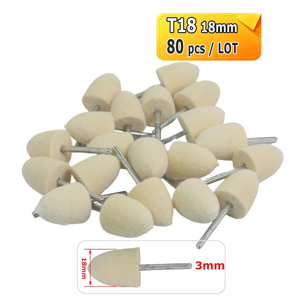 Dia. 4-20mm Wool Felt Mounted Points 3mm Shank Polishing Bobs for Mirror Finish of Metal Stone Glass Plastic
