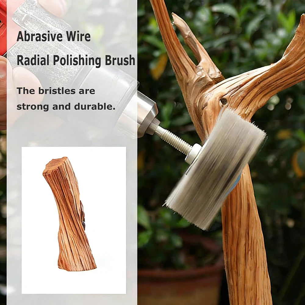 7 pcs 85x40x6mm Shank Mounted Abrasive Wire Polishing Wheel Radial Nylon Bristle Brush for Wood Root Carving Irregular Artwork