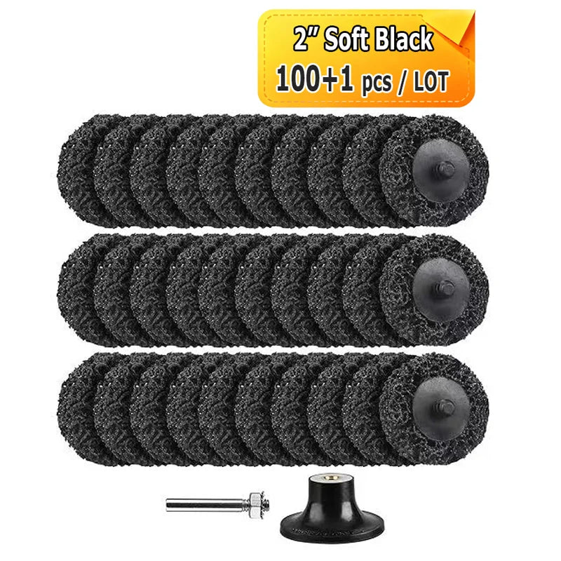 100 pcs 2" Quick-change SiC Net Mesh Nylon Fiber Poly Strip Grinding Disc for Rust Paint Removal Polishing Drill Back-up Pad
