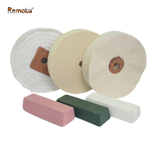 3 pieces Polishing Buffing Wheel Set - Stitched Wheel / Loose Cotton Wheel / Wool Felt Wheel / Wax Metal Mirror Finish Tool