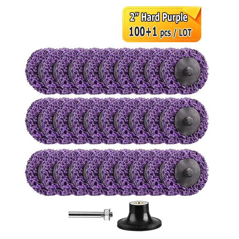 100 pcs 2" Quick-change SiC Net Mesh Nylon Fiber Poly Strip Grinding Disc for Rust Paint Removal Polishing Drill Back-up Pad