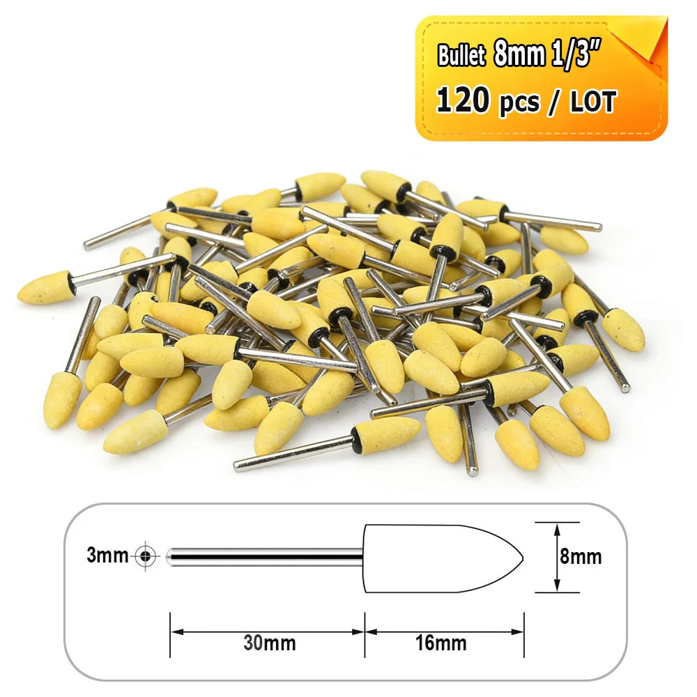 Dia. 4mm-12mm Yellow Corundum Mounted Points 3mm Shank for Fine Grinding Precision Molds Bearings Copper-aluminum Alloy