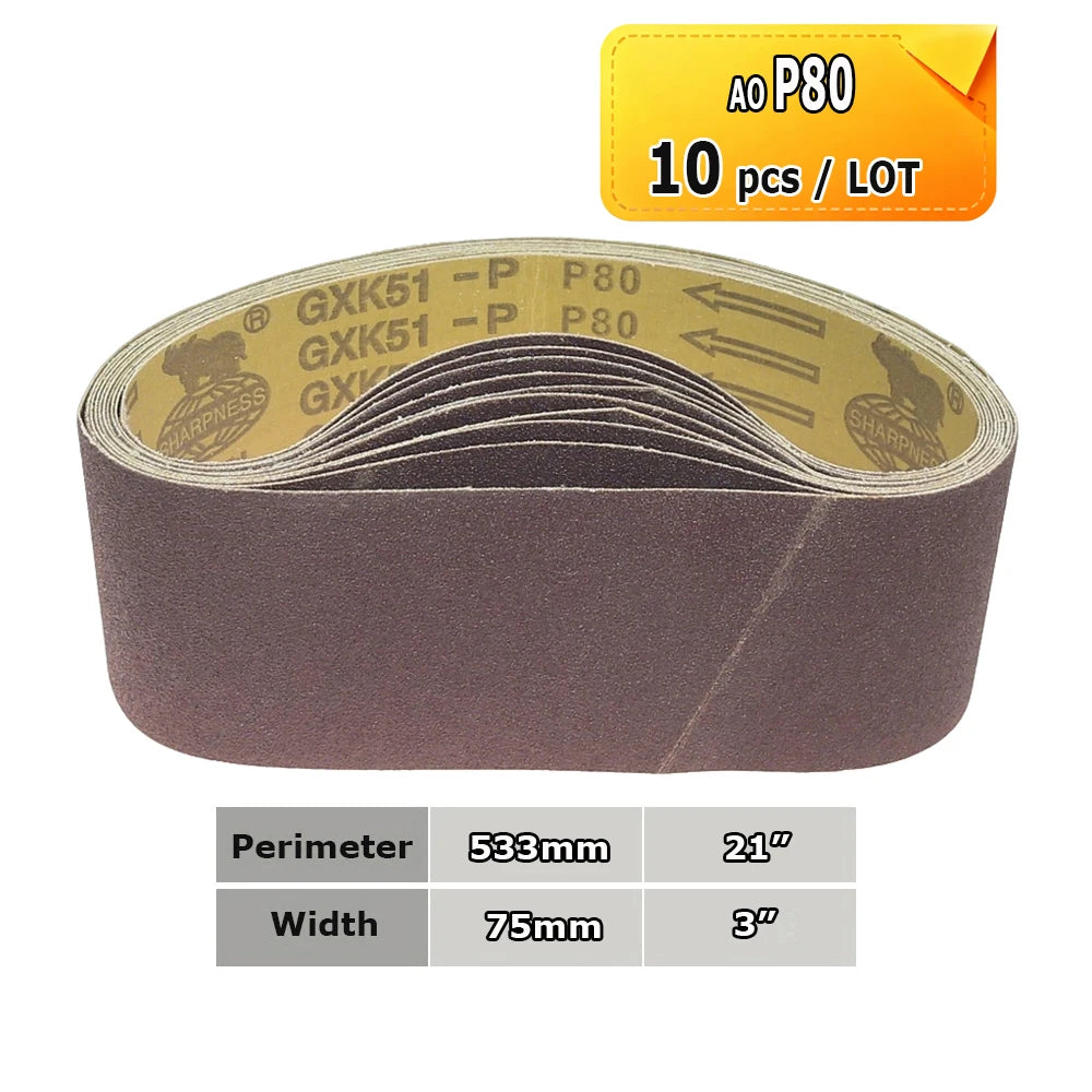 3" x 21" Belt Sander Sanding Bands 533x75mm Abrasive Grinding Belts Ceramic P36 - AO P1500, A3 - A65, Zirconia, Non-woven, Felt