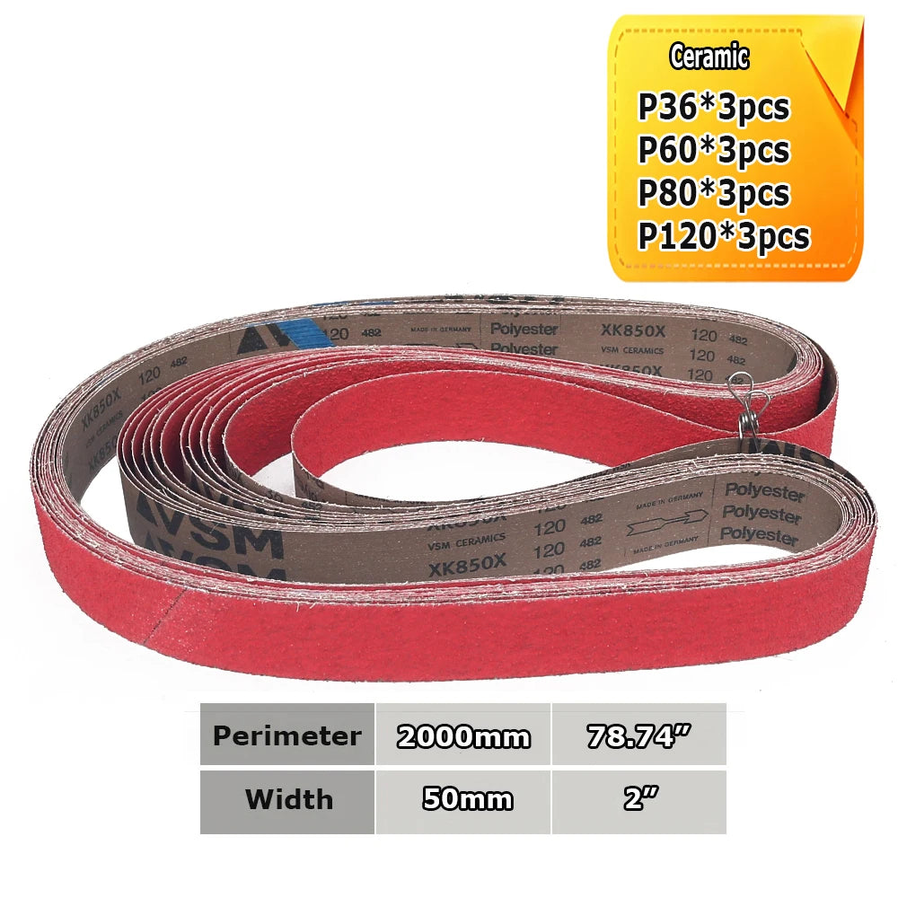 Sanding Belts 50x2000mm Knife Making Abrasive Bands Ceramic Zirconia Aluminum Oxide P36-P1500