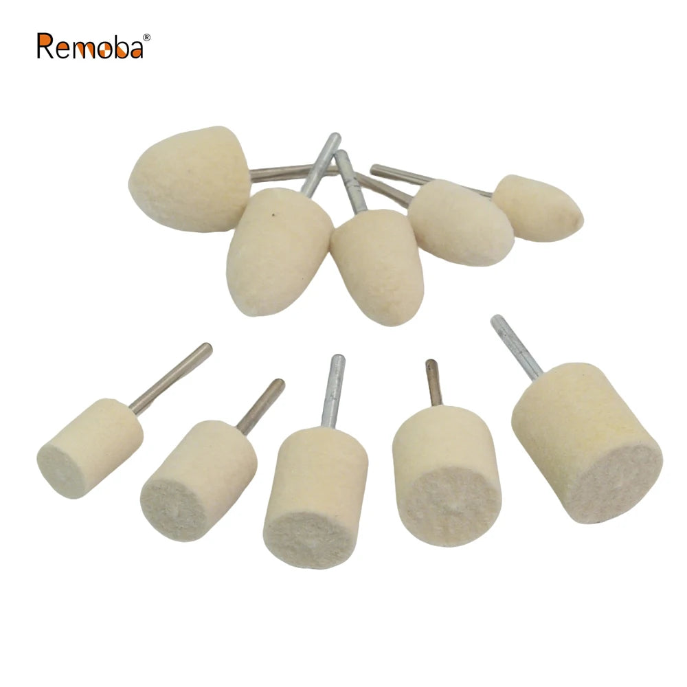 Dia. 12-20mm Felt Bobs 3mm shank Mounted Polishing Grinding Heads for Mold Jewelry Handicrafts Mirror Finish
