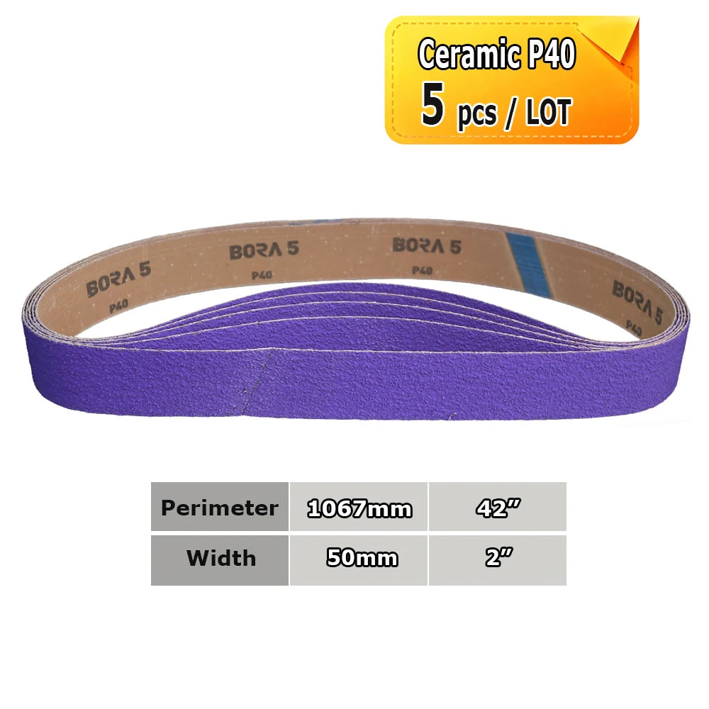 2" x 42" Sanding Belt Sander Knife-Making P40-P800 BORA 5 Ceramic Aluminum Oxide Felt Abrasive Grinding Polishing Bands