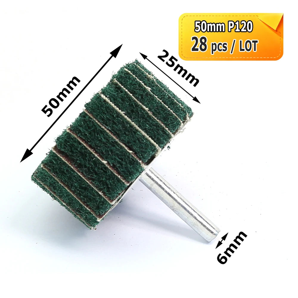 6mm 1/4" Shank Non-Woven Abrasive Buffing Mop Wheel Mounted Flap Drum Wheel for Drill Rotary Tools
