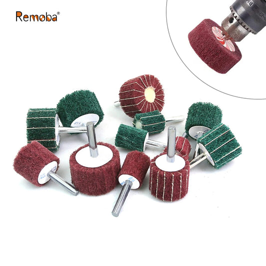 6mm 1/4" Shank Non-Woven Abrasive Buffing Mop Wheel Mounted Flap Drum Wheel for Drill Rotary Tools
