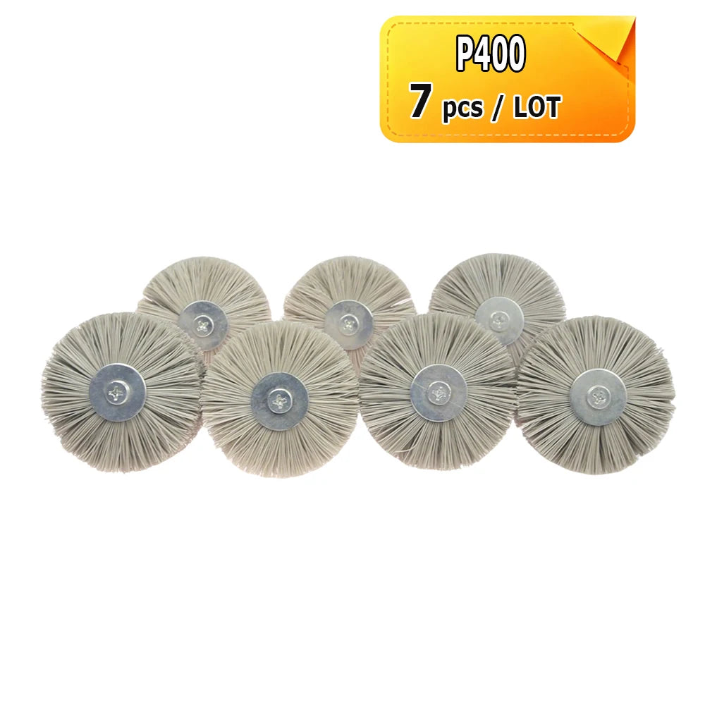 7 pcs 85x40x6mm Shank Mounted Abrasive Wire Polishing Wheel Radial Nylon Bristle Brush for Wood Root Carving Irregular Artwork