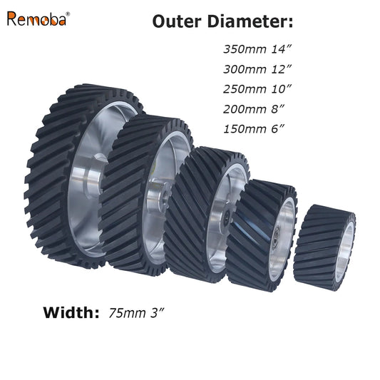 75mm 3in. Width Rubber Idler Wheel Belt Grinder Contact Wheel Drive Pulley Roller 350-150mm